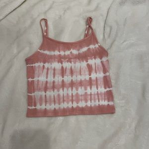 American Eagle Pink and White Tie Dye Cropped Tank Top